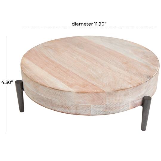 13" Cream Mango Wood Tray with Black Metal Leg